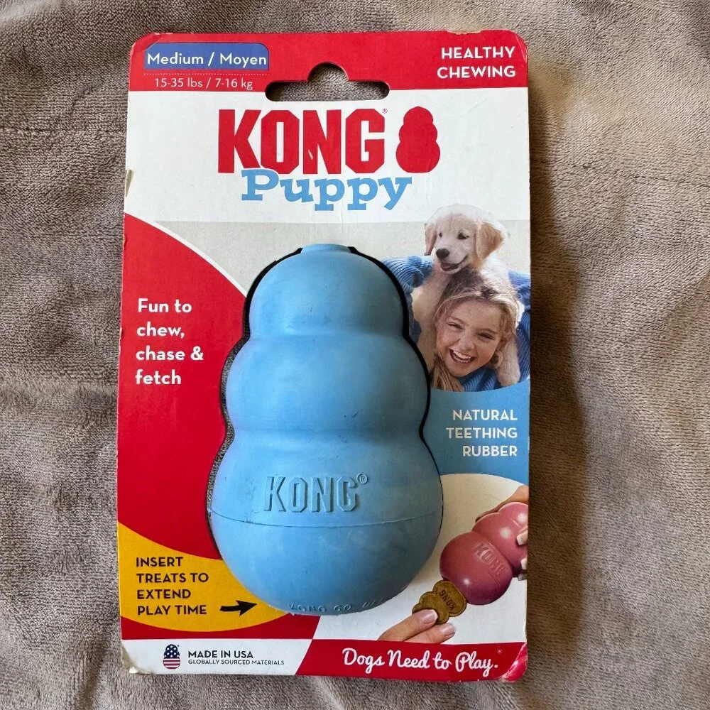 NWT Blue Medium Puppy Kong for Treats & Rubber for Teething Chew Toy Chase Fetch